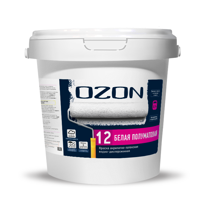 Краска акрилатно-латексная моющаяся OZON-12 ВД-АК-152А-3,6 А (белая)  обычная